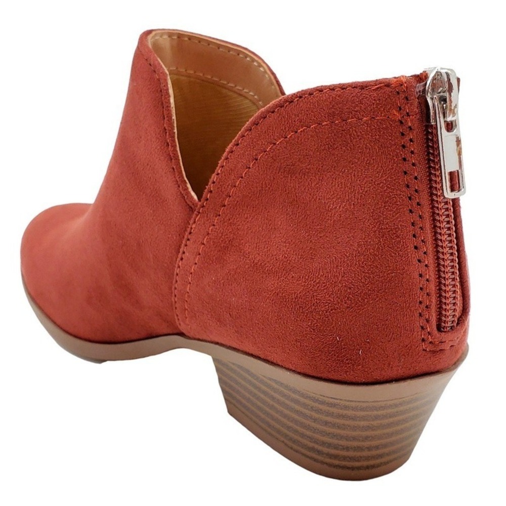 Women Ankle Booties Side Cutout Back Zipper Low Heel Faux Suede Boots Size 8 - Picture 4 of 6